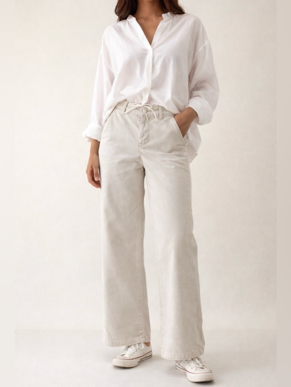 PAIGE Wide Leg Pants in Light Beige/Cream